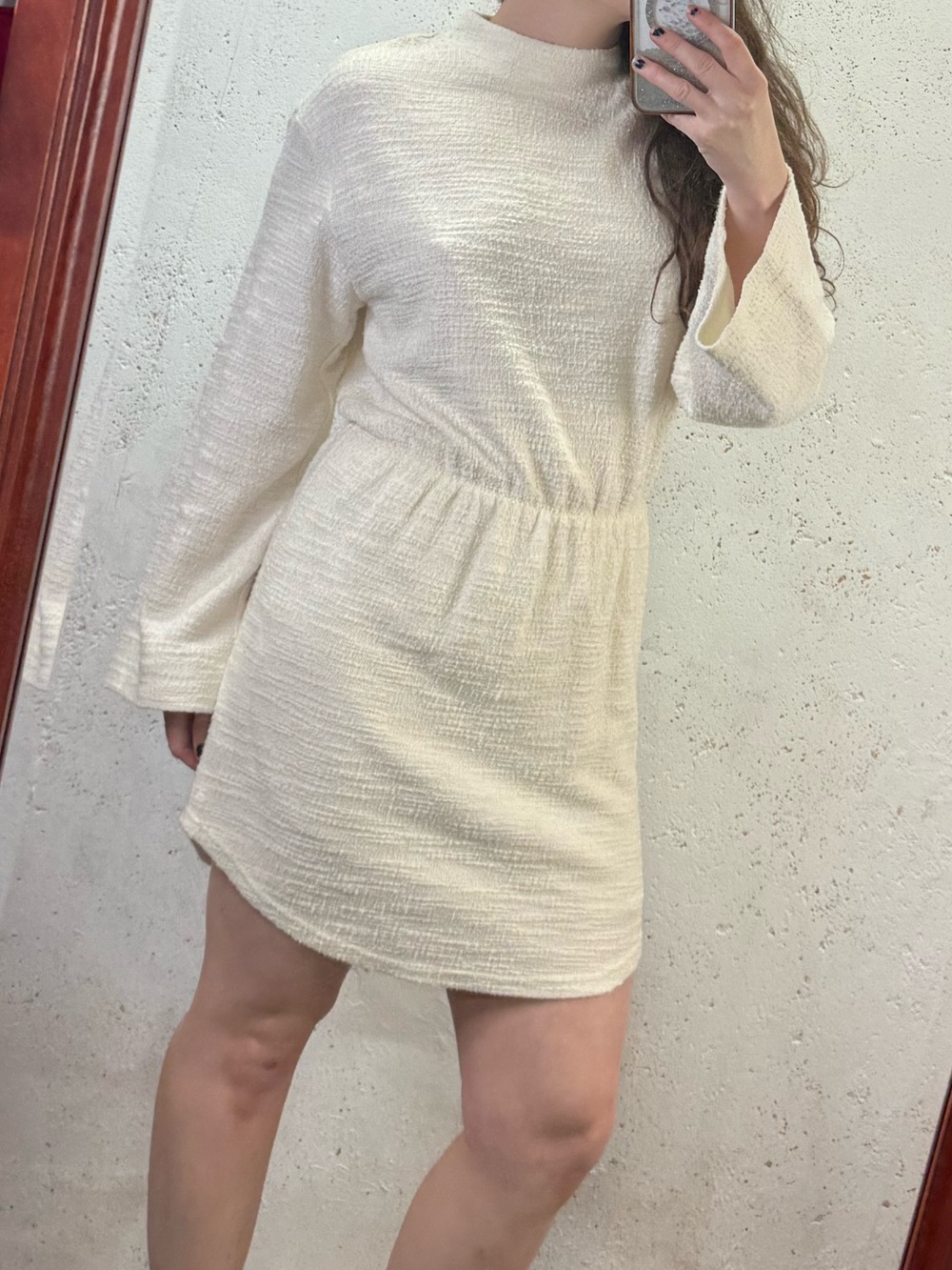 Anthropologie dolan Cream Textured Long Sleeve Mini Dress Size Medium - Picture 15 of 16